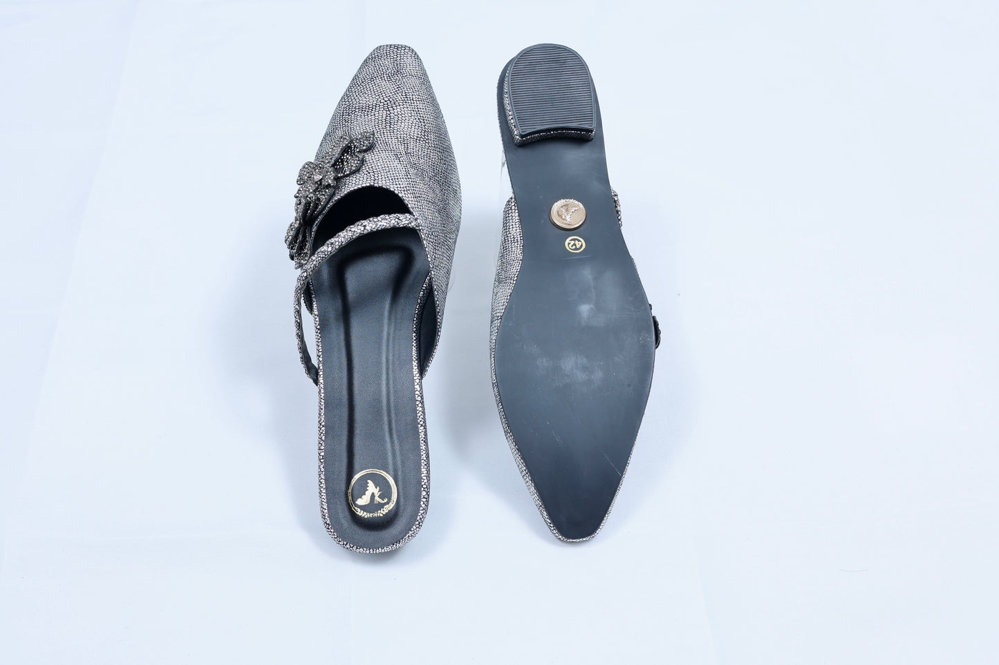 Close Toe Faux Leather Grey Zilly Mules Flats