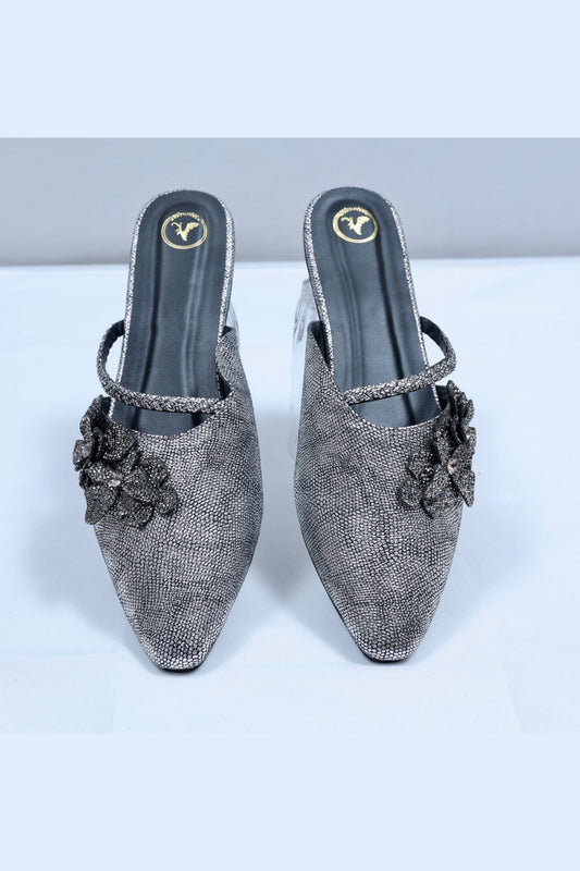 Close Toe Faux Leather Grey Zilly Mules Flats