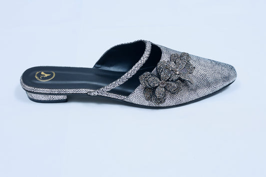 Close Toe Faux Leather Grey Zilly Mules Flats