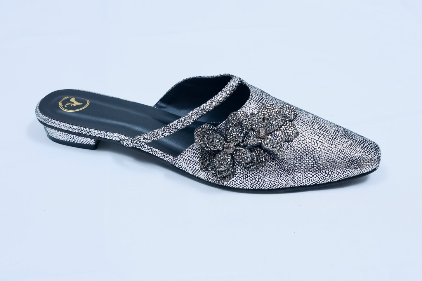 Close Toe Faux Leather Grey Zilly Mules Flats