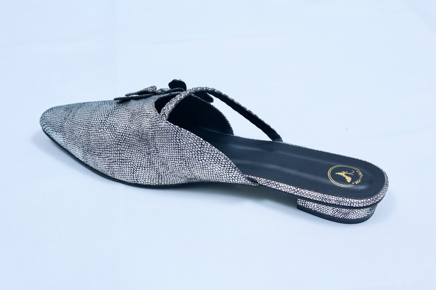 Close Toe Faux Leather Grey Zilly Mules Flats