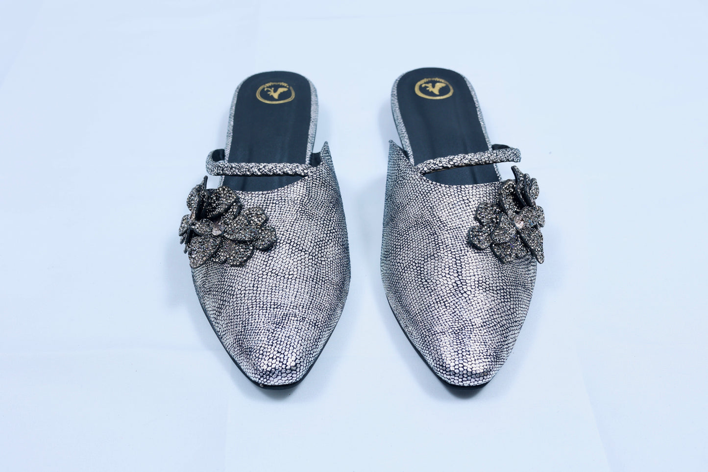 Close Toe Faux Leather Grey Zilly Mules Flats