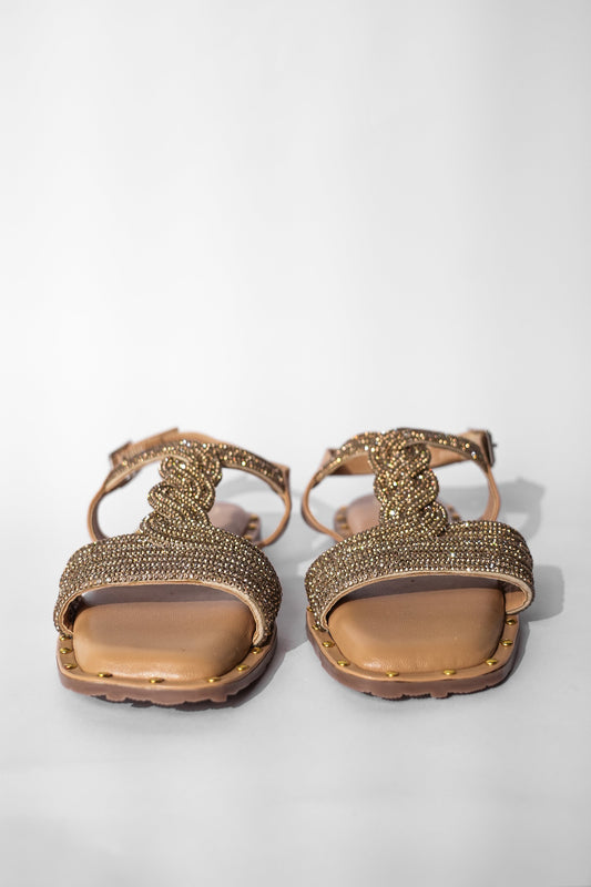 Gold Open Toe Twister Stud Flats