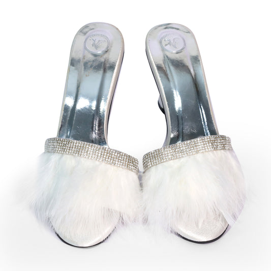 Women's Open Toe White Fur Heel