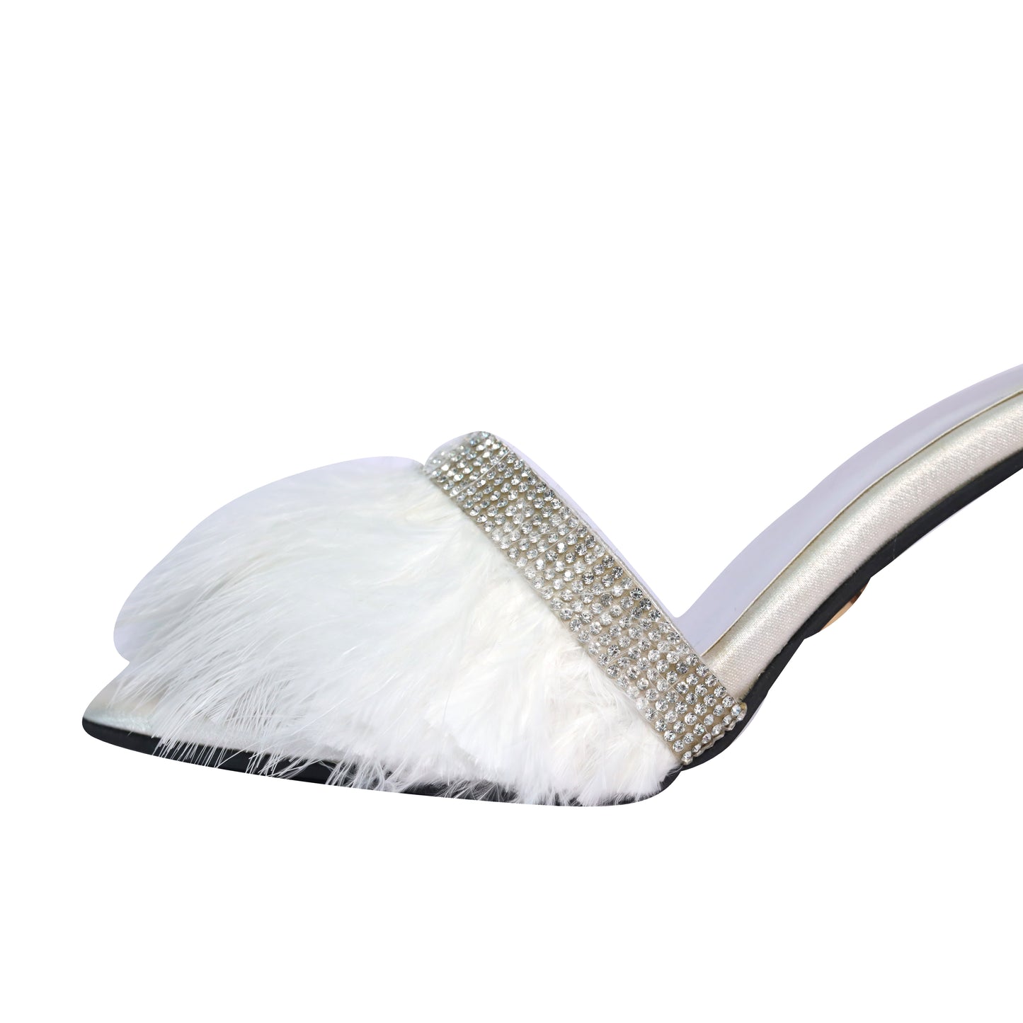 Women's Open Toe White Fur Heel