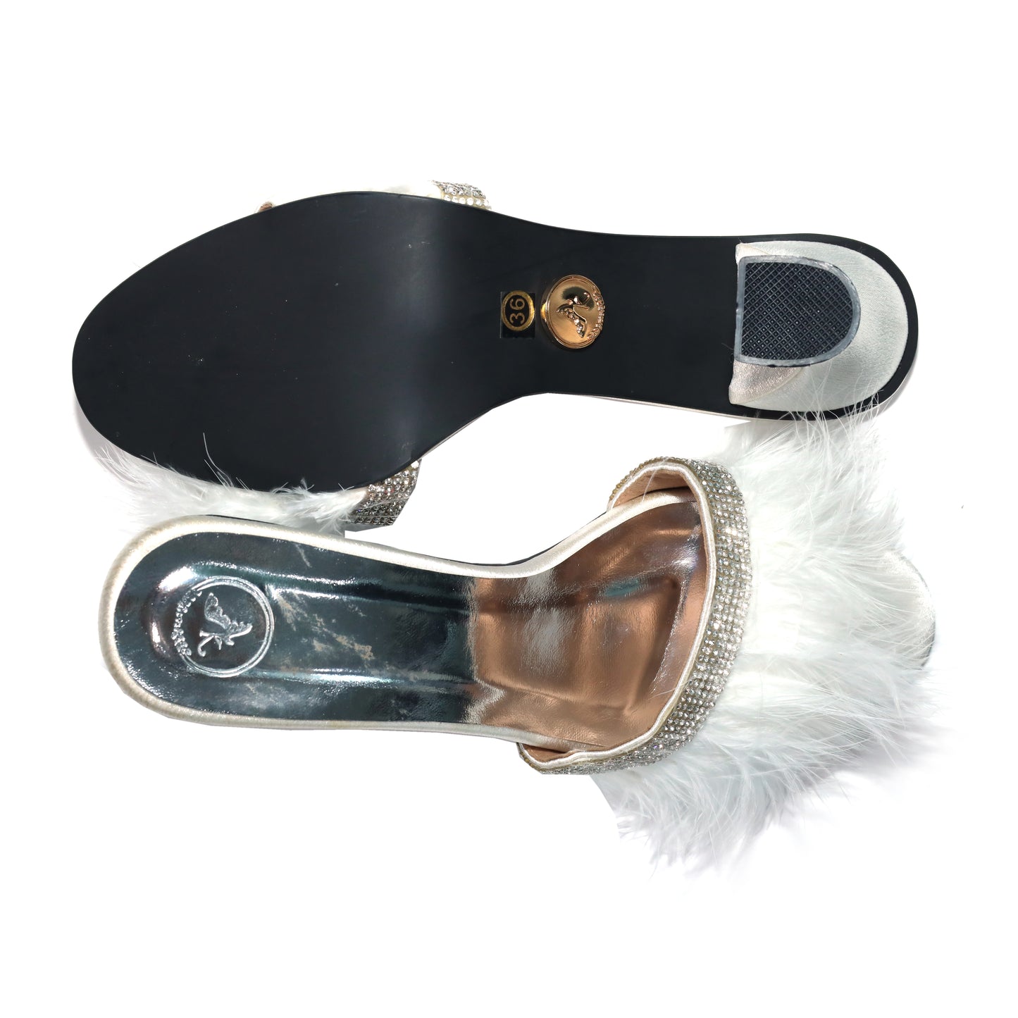 Women's Open Toe White Fur Heel