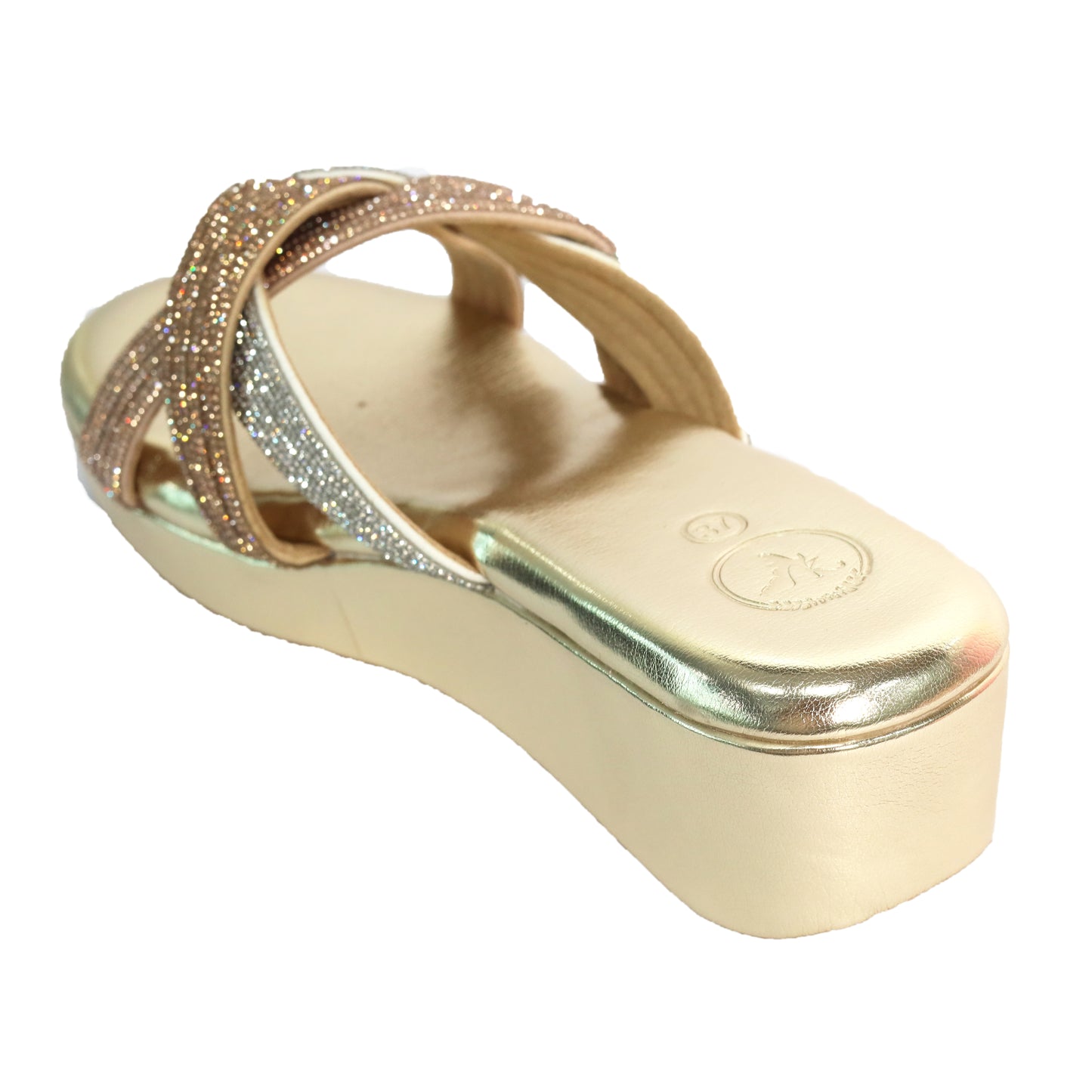 Women Gold Open Toe Faux leather Trio Wedge