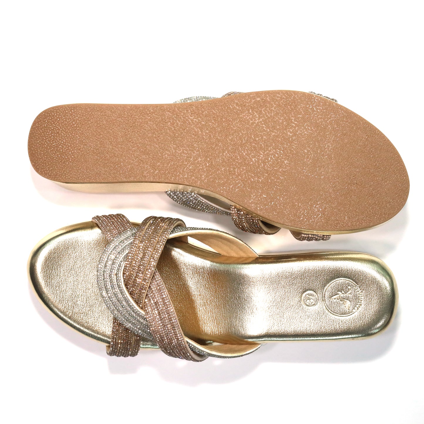 Women Gold Open Toe Faux leather Trio Wedge