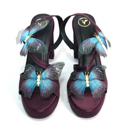 Women Open Toe Butterfly Elevation Block Heel