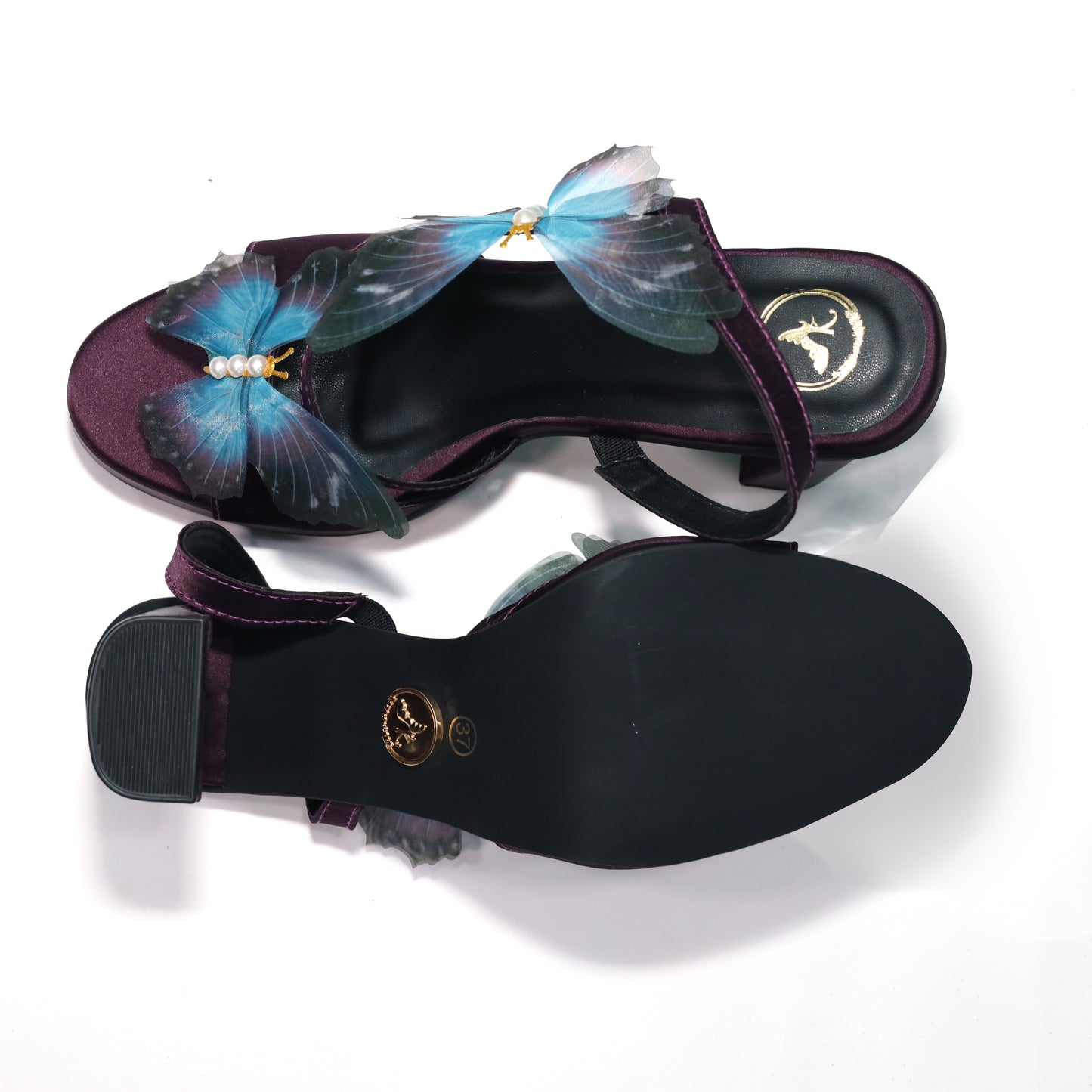 Women Open Toe Butterfly Elevation Block Heel