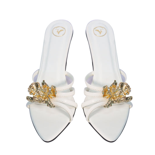 Women Open Toe Faux Leather Zeno White Heels