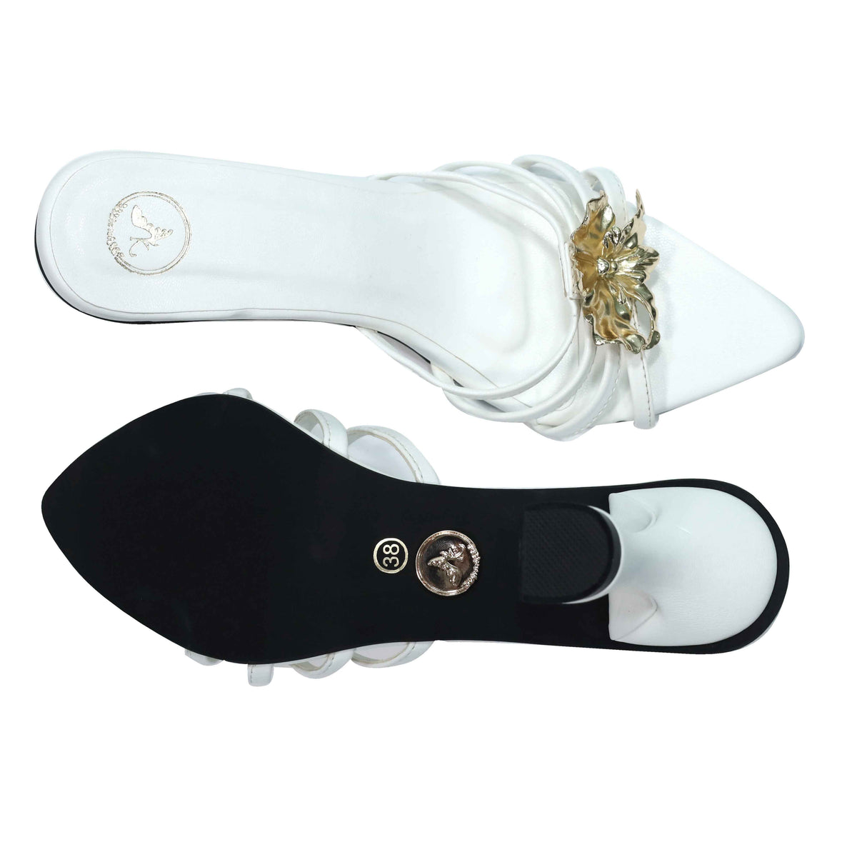 Women Open Toe Faux Leather Zeno White Heels