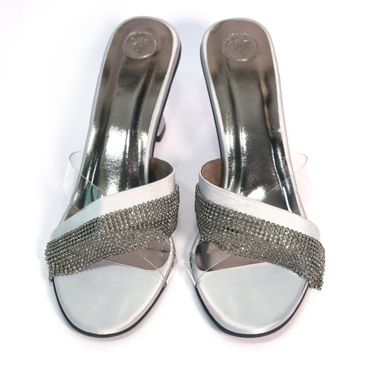 Women Open Toe Slip on closure Glance Grey Heel