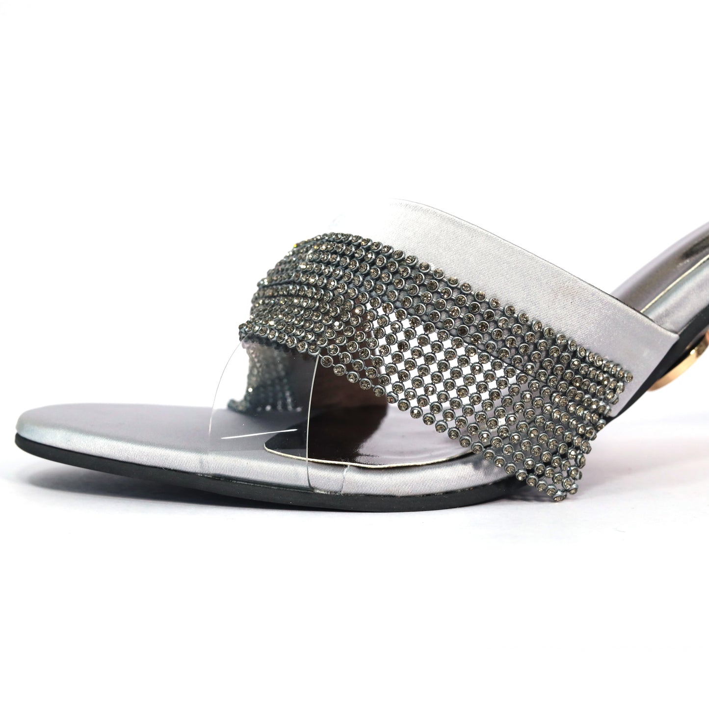 Women Open Toe Slip on closure Glance Grey Heel