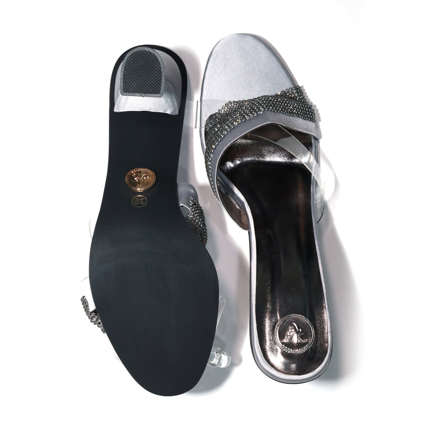 Women Open Toe Slip on closure Glance Grey Heel