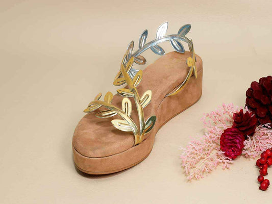 Gold Leafy Beige Wedge