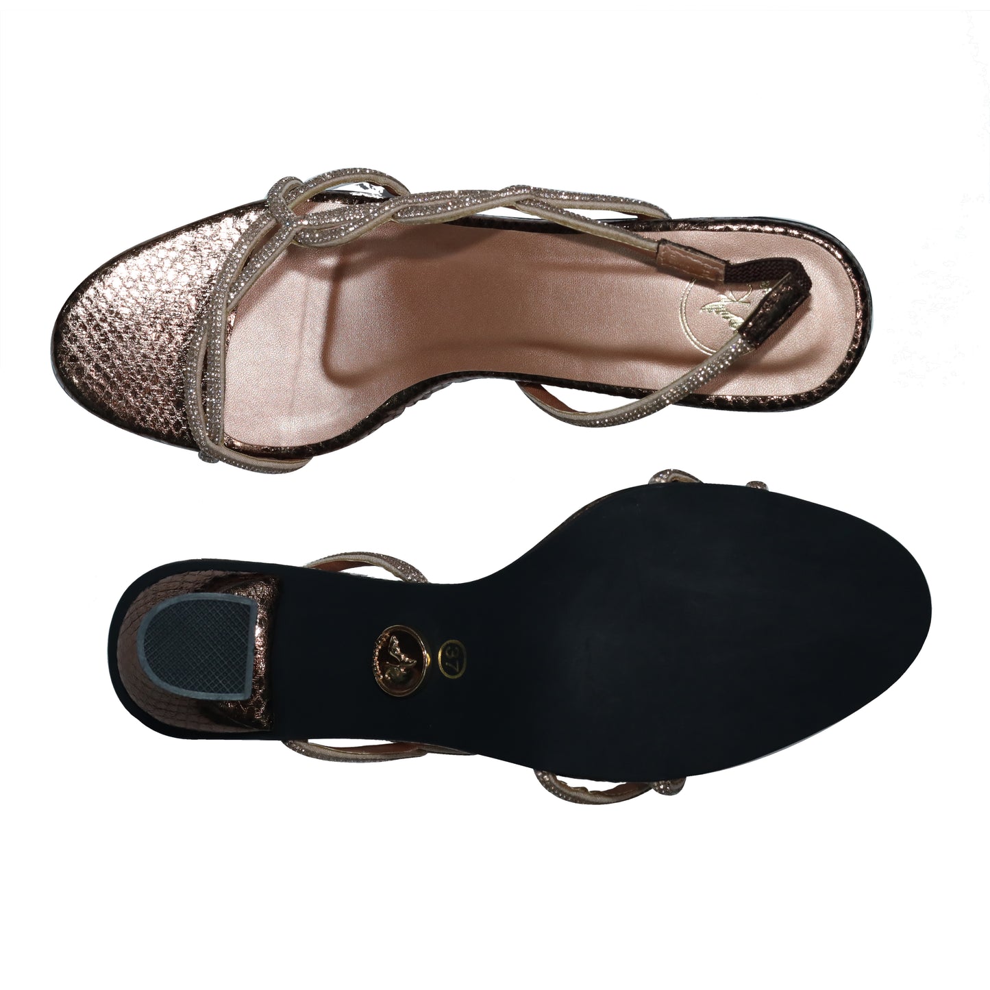 Women Open Toe Slip on closure Soul Junk Gold Heel