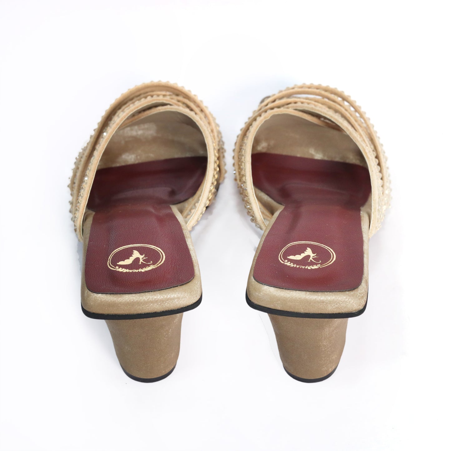 Women Open Toe Slip on closure Beige Dune Block Heel