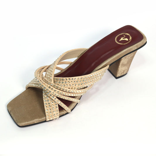 Women Open Toe Slip on closure Beige Dune Block Heel