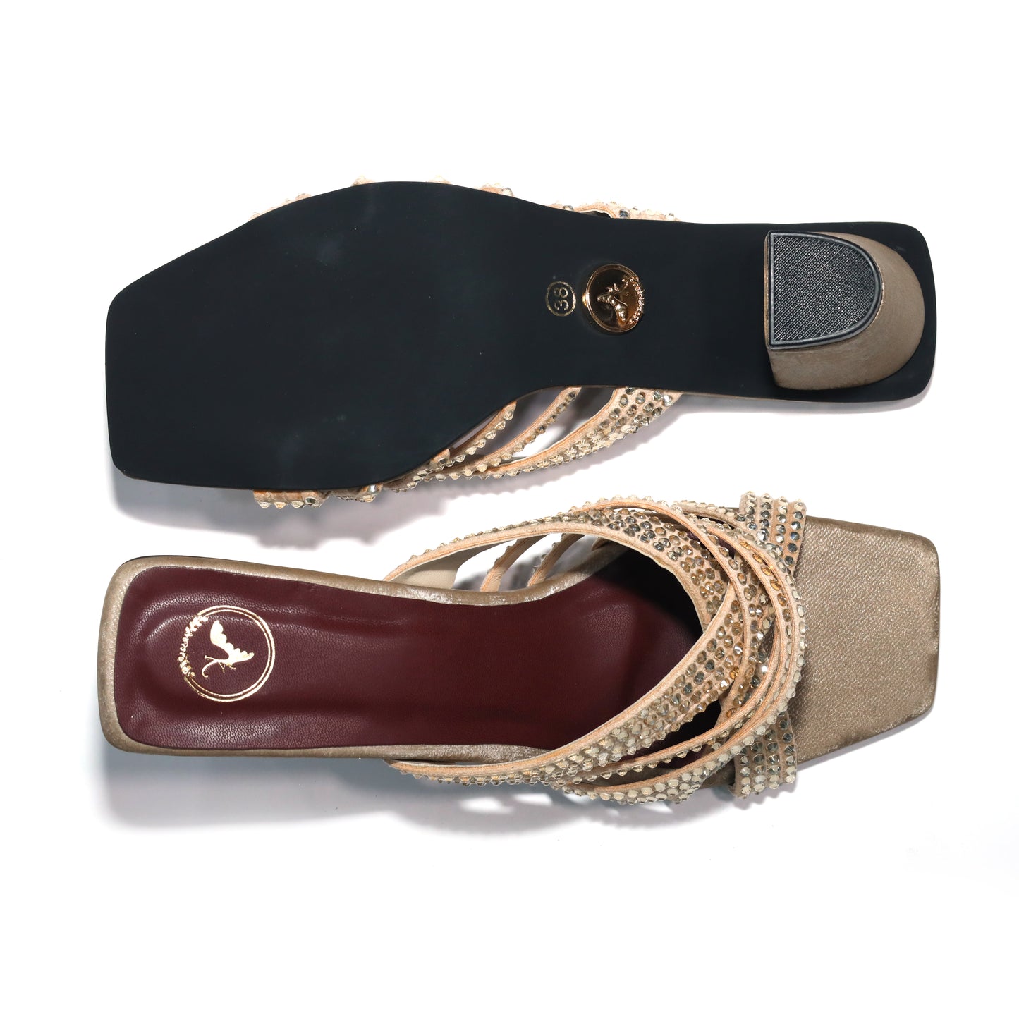 Women Open Toe Slip on closure Beige Dune Block Heel