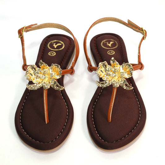 Brown Open Toe Slip on closure Zeno Brown Flat