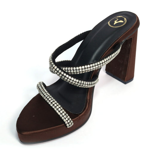 Black Open Toe Slip on Closure Mocha Star Heel