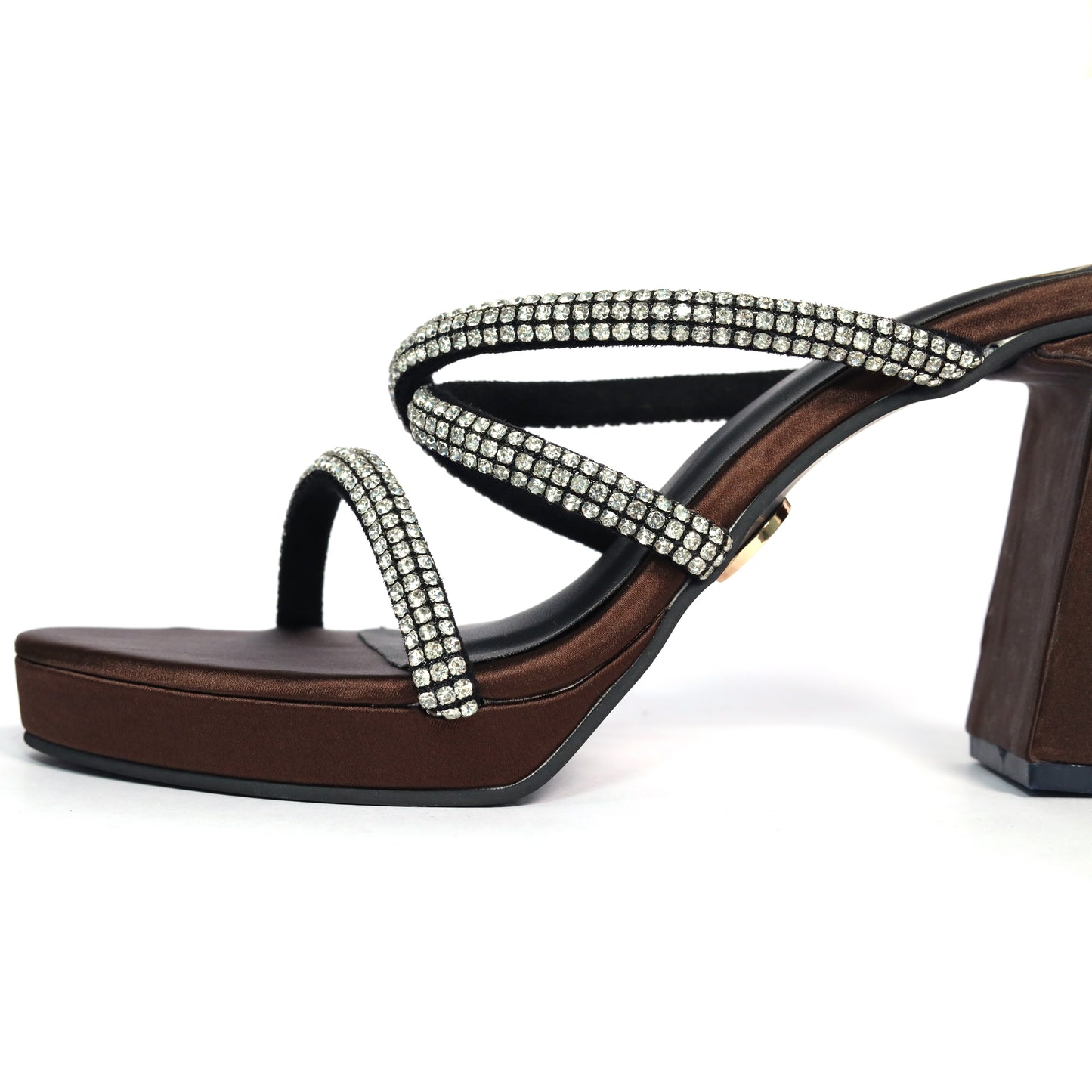 Black Open Toe Slip on Closure Mocha Star Heel