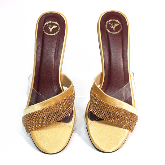 Glance Gold Heels for Women – Open Toe Faux Leather Sandals