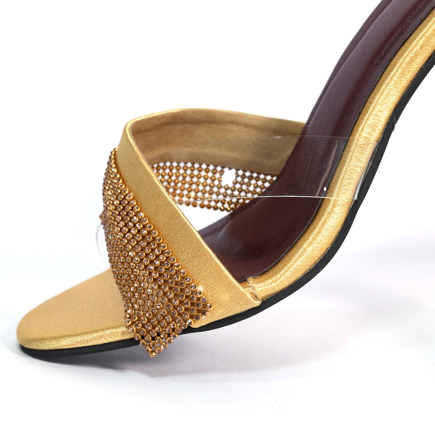Glance Gold Heels for Women – Open Toe Faux Leather Sandals