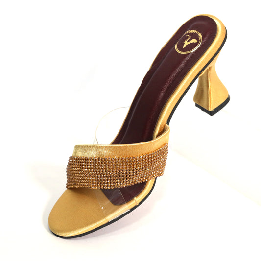 Glance Gold Heels for Women – Open Toe Faux Leather Sandals