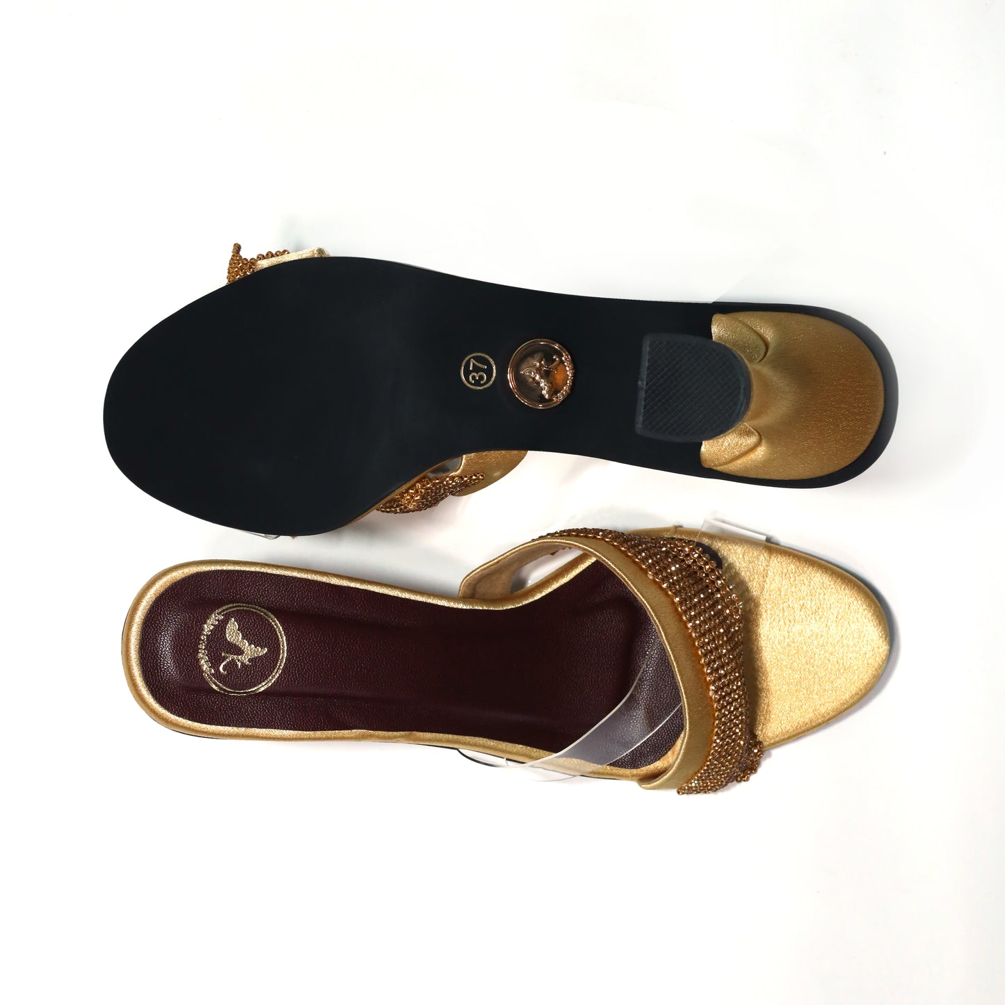 Glance Gold Heels for Women – Open Toe Faux Leather Sandals