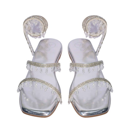Silver Open Toe Lace-Ups Spring with work Flat