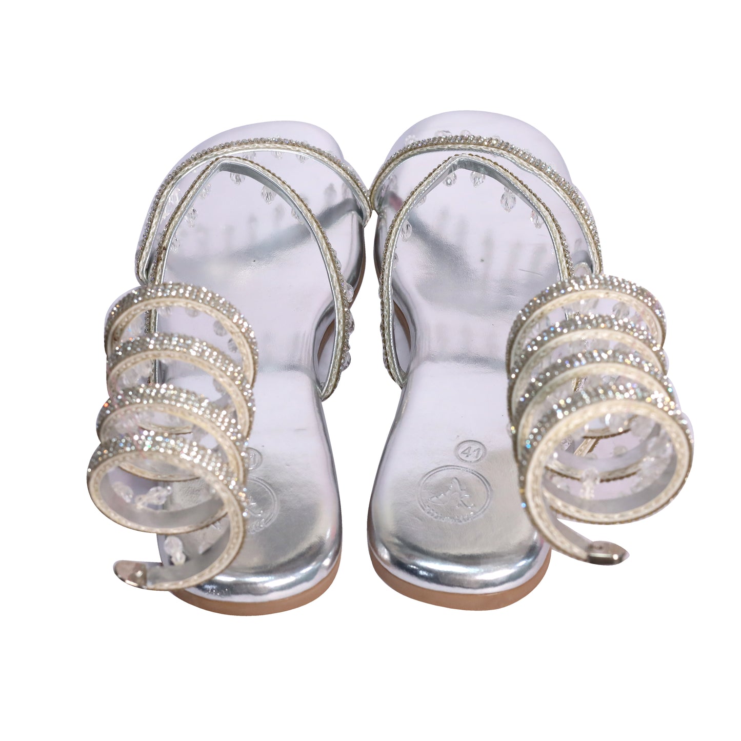 Silver Open Toe Lace-Ups Spring with work Flat