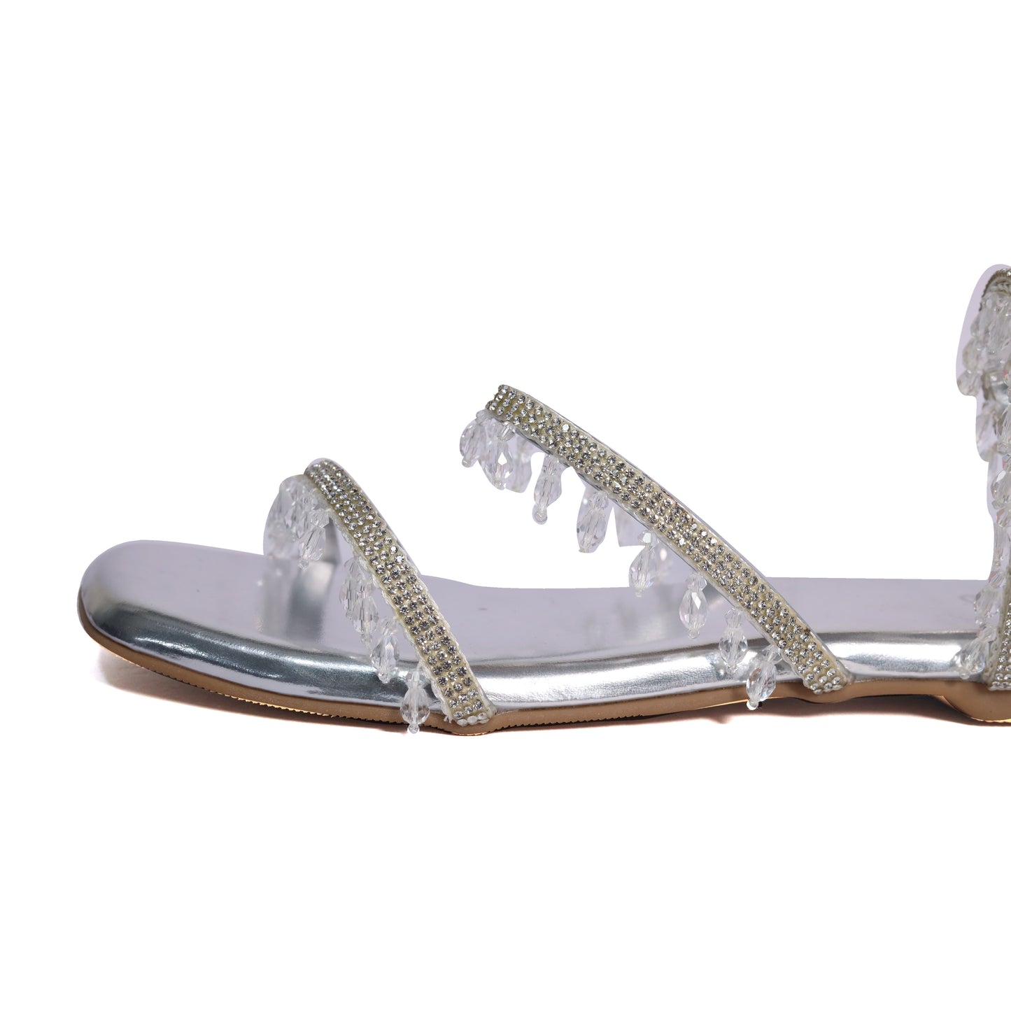 Silver Open Toe Lace-Ups Spring with work Flat