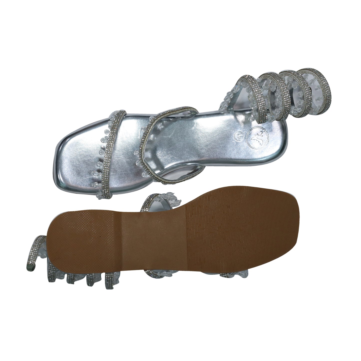 Silver Open Toe Lace-Ups Spring with work Flat