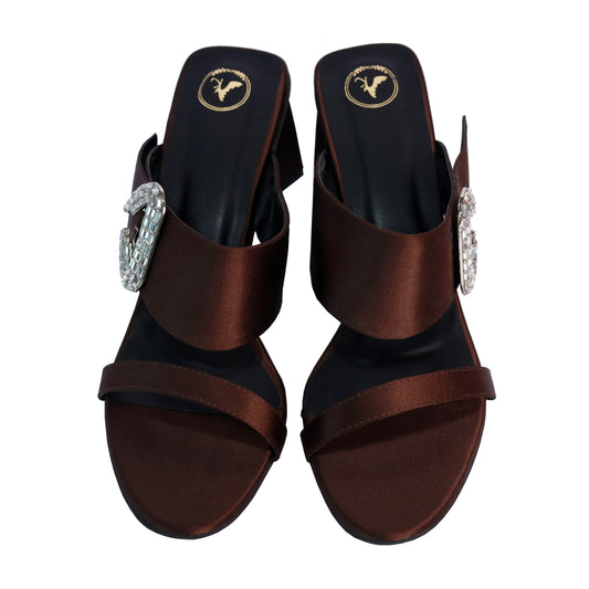 Brown Open Toe Leather Dazzle Mocha Heel