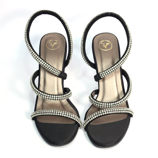 Berry Black Open Toe Heels for Women with Buckle Closure