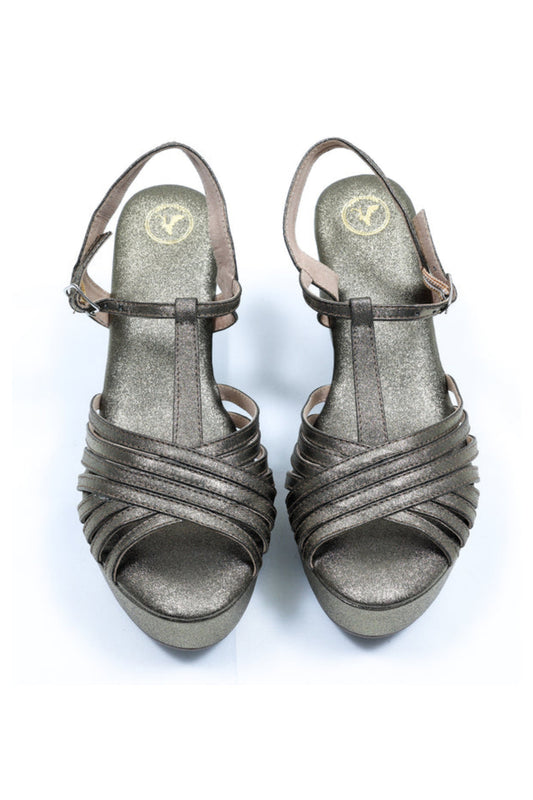 Dolphin Wedge Junk Gold Open Toe Heels