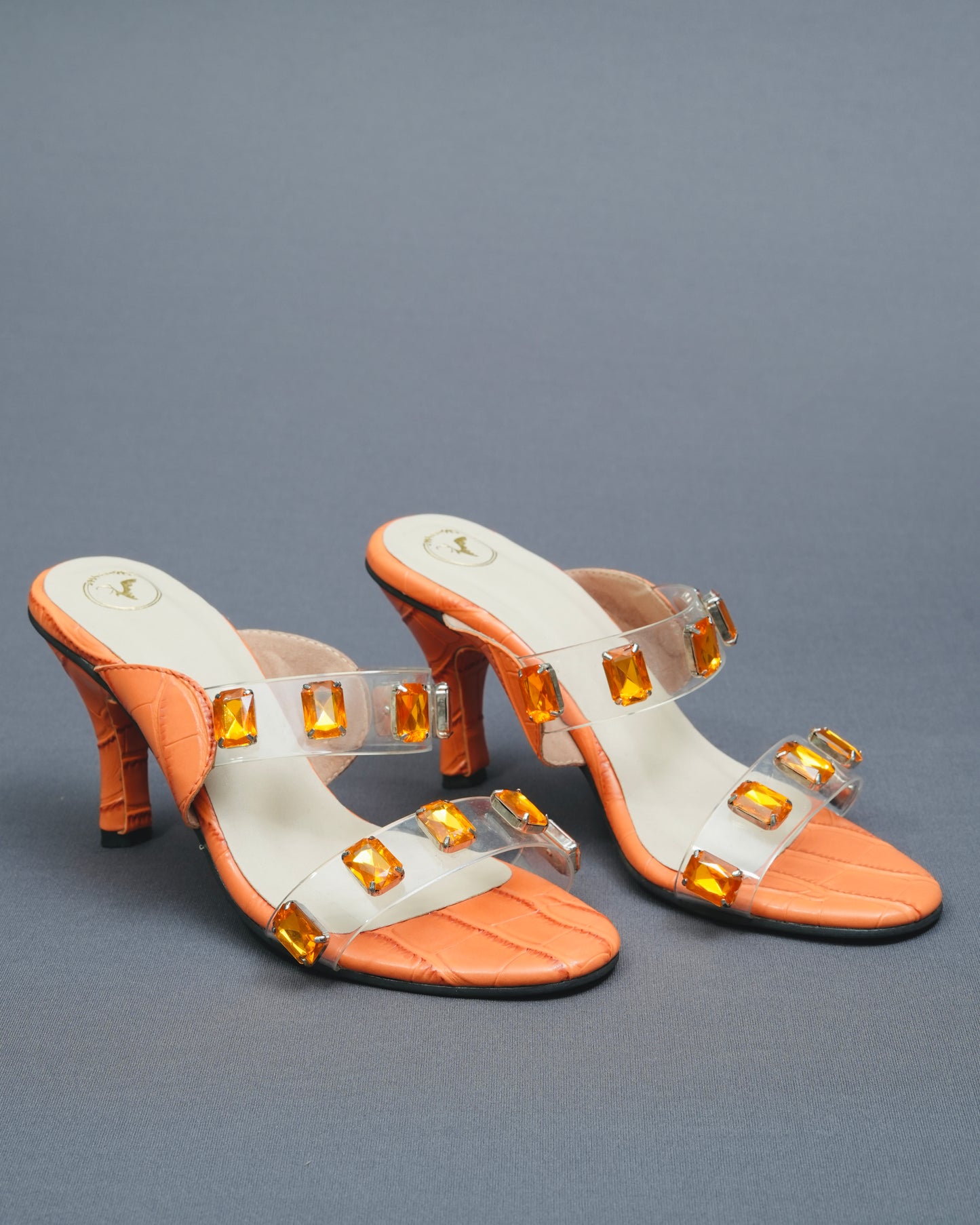 Open Toe Faux Leather Orange Carats Heels