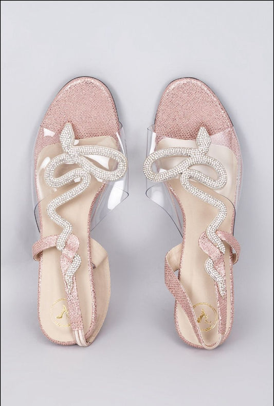 Faux Leather Rose Gold Zigzag Snake Open Toe Heels