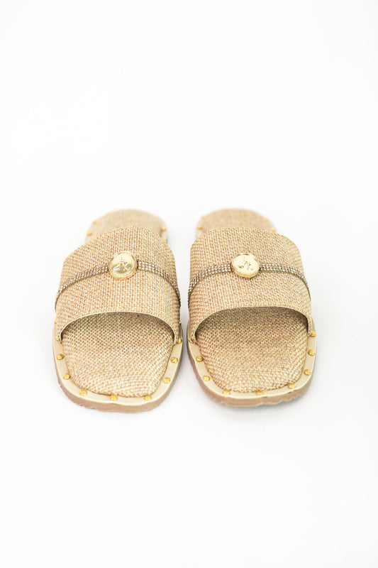 Beige Open Toe Slip-on closure Jute Logo Flats