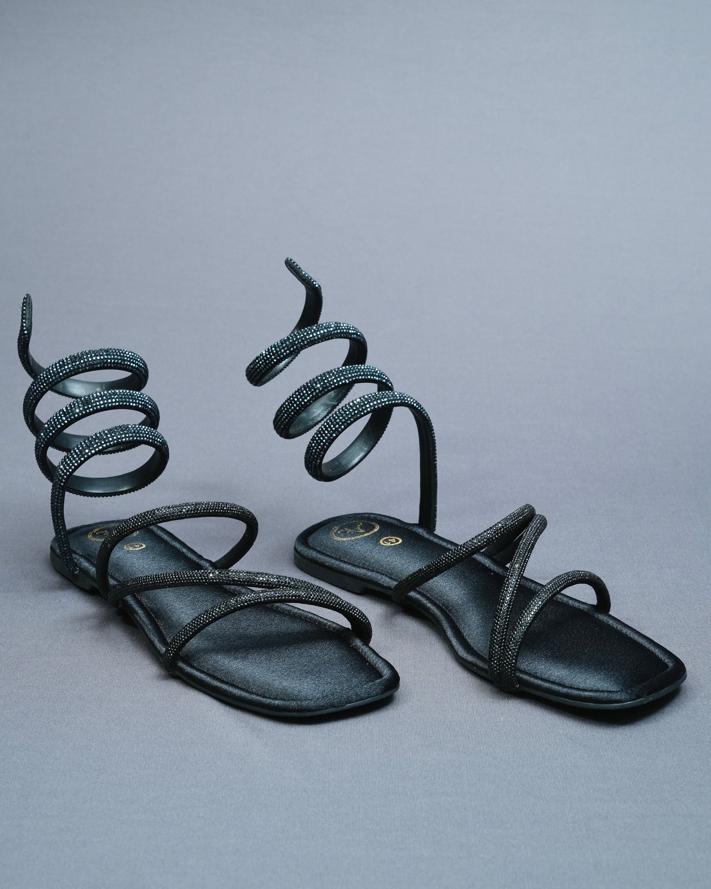 Open Toe Vegan Suede Black Panther Flats