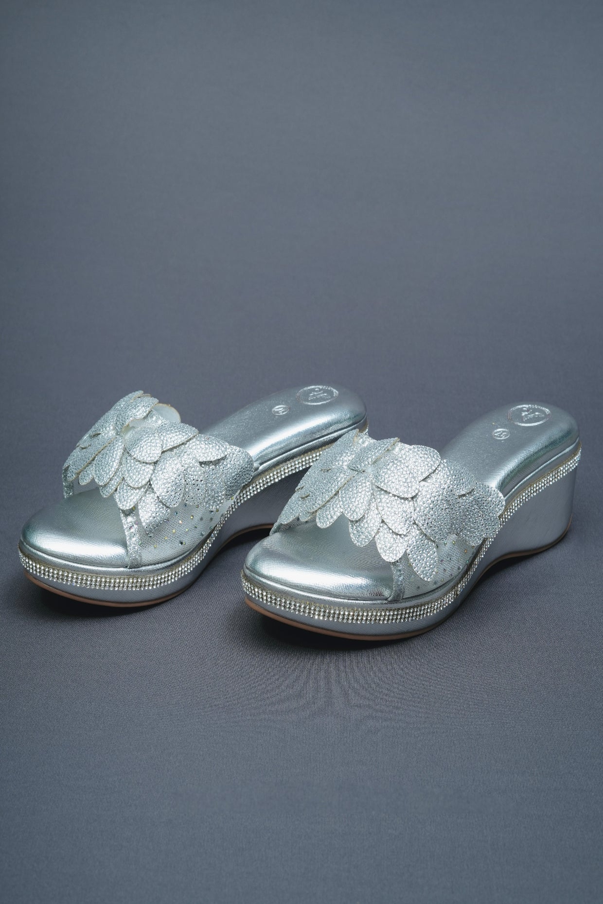 Open Toe Silver Wedge Heels