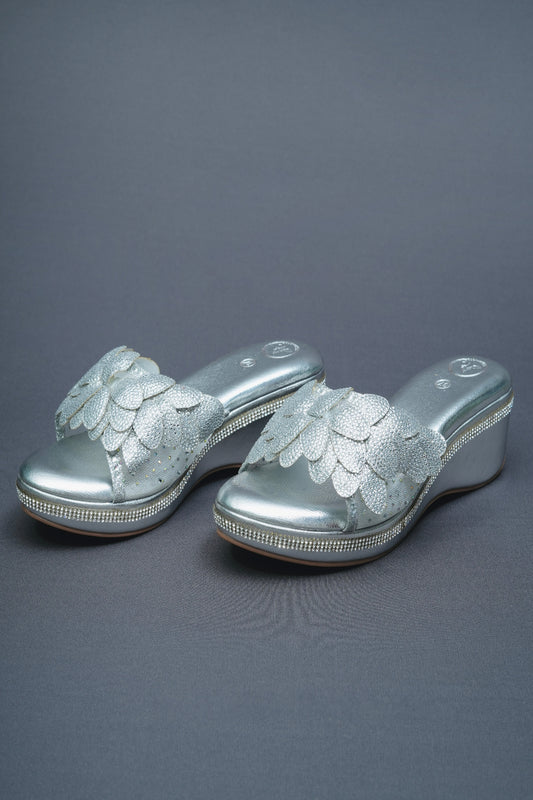 Open Toe Silver Wedge Heels