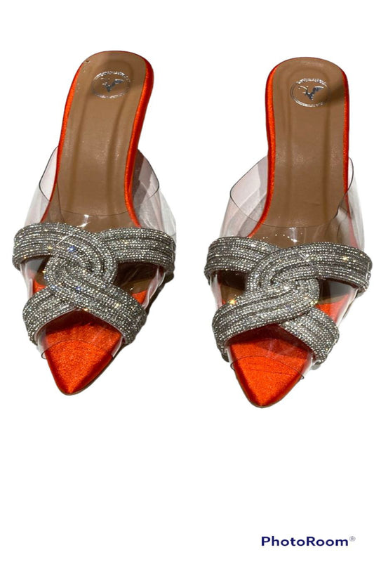 Orange Twist Textured Heels Sandals