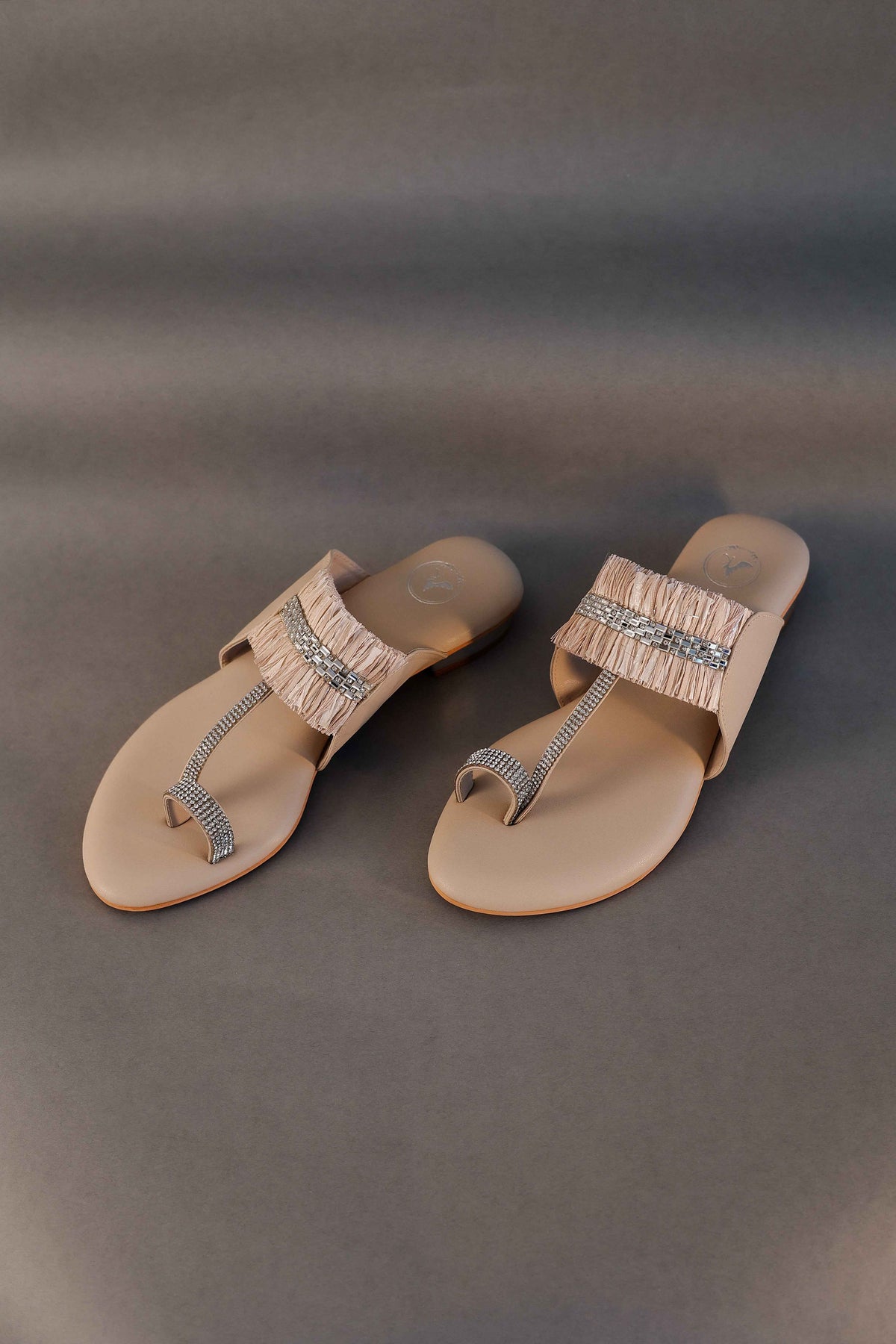 Beige Stringy Kolhapuri Open Toe Kitten Heel Sandal