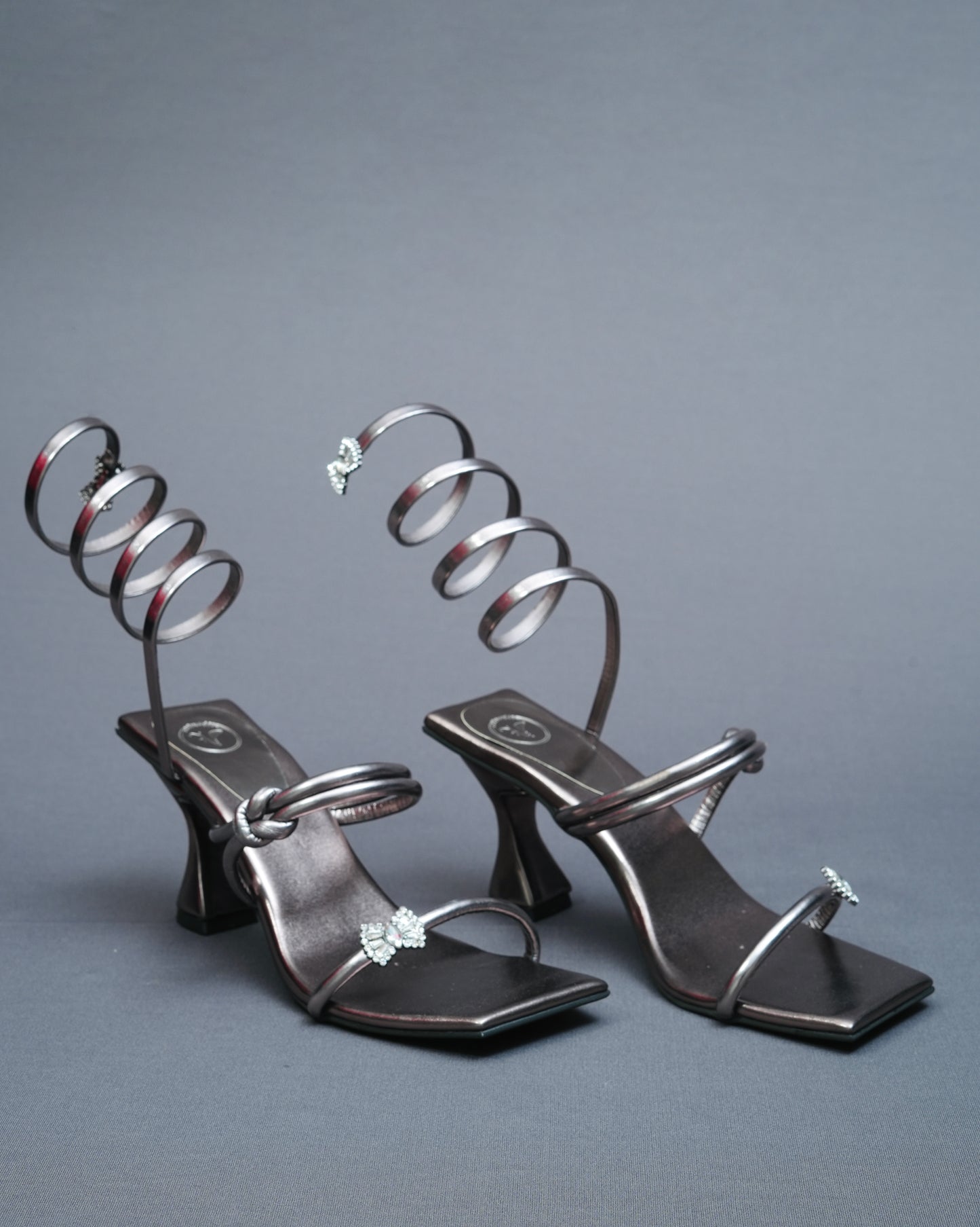 Open Toe Champagne Gun Metal Heels