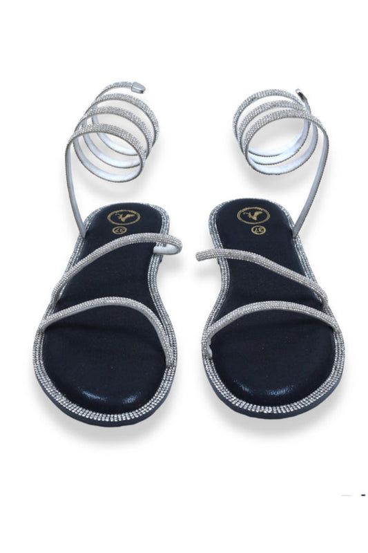 Silver Spring with Black Pillow Walk Base Open Toe Flats