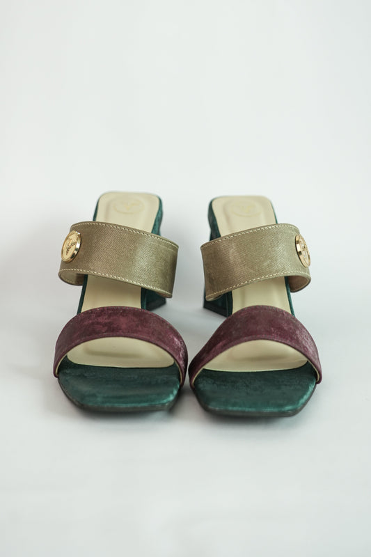 Green Open Toe Slip-on  closure Multi logo Unicorn Heels