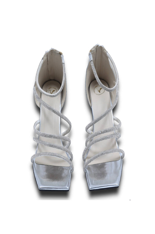 Atimka Silver Open Toe Heels